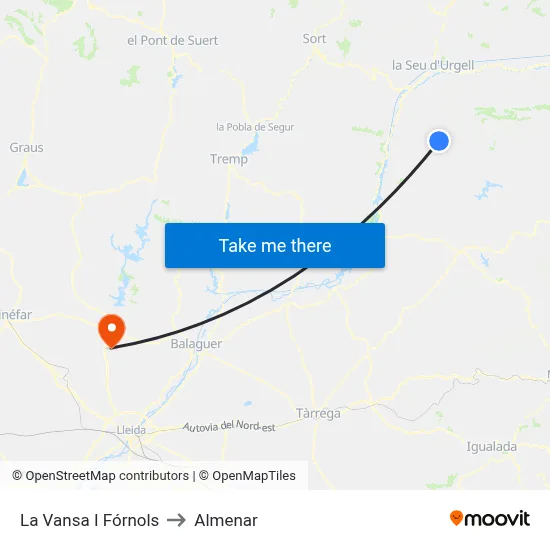 La Vansa I Fórnols to Almenar map