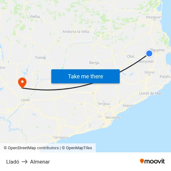 Lladó to Almenar map