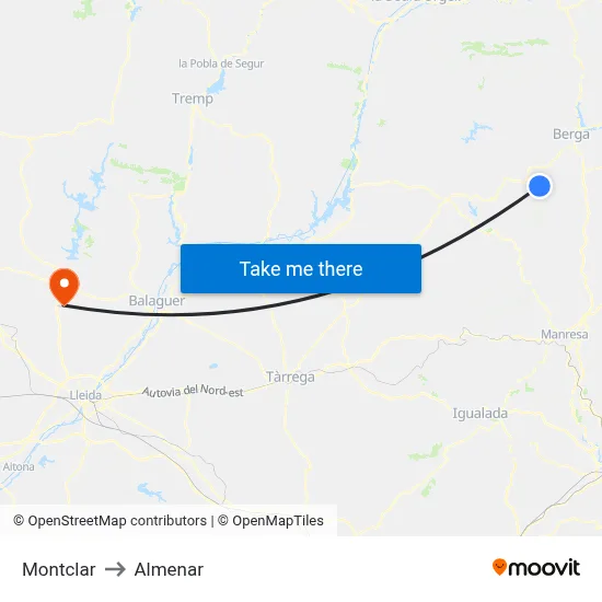 Montclar to Almenar map