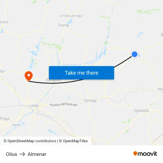 Olius to Almenar map