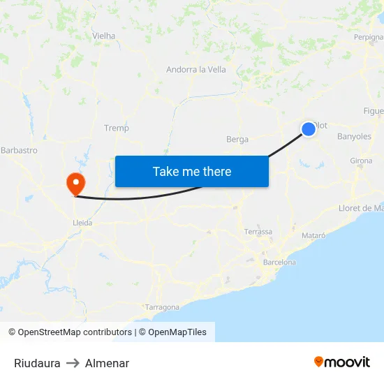 Riudaura to Almenar map