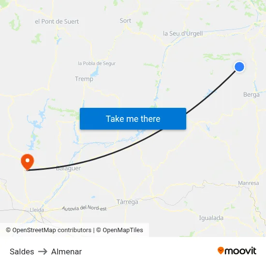 Saldes to Almenar map