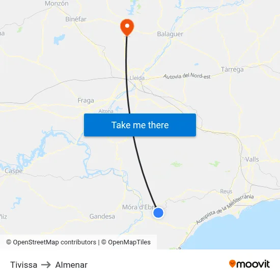 Tivissa to Almenar map