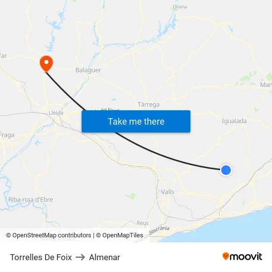 Torrelles De Foix to Almenar map