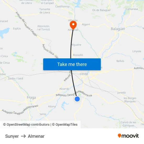 Sunyer to Almenar map