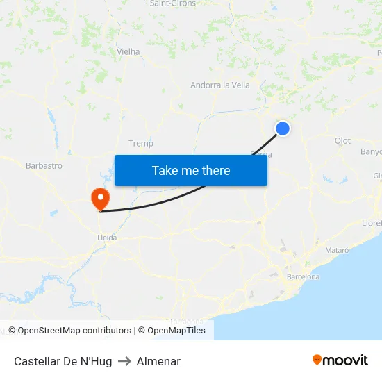Castellar De N'Hug to Almenar map