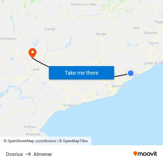 Dosrius to Almenar map