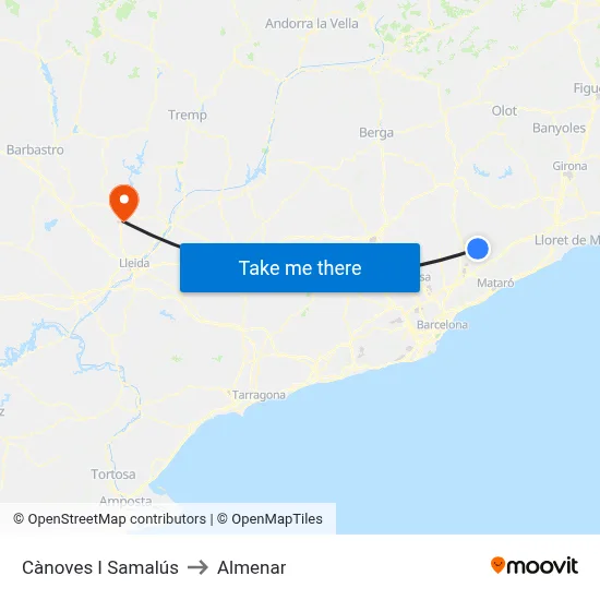 Cànoves I Samalús to Almenar map