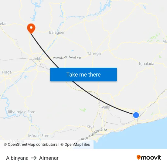 Albinyana to Almenar map