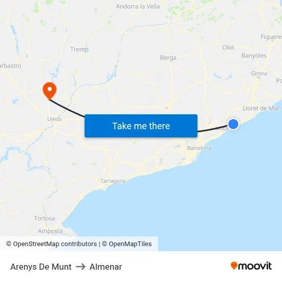 Arenys De Munt to Almenar map