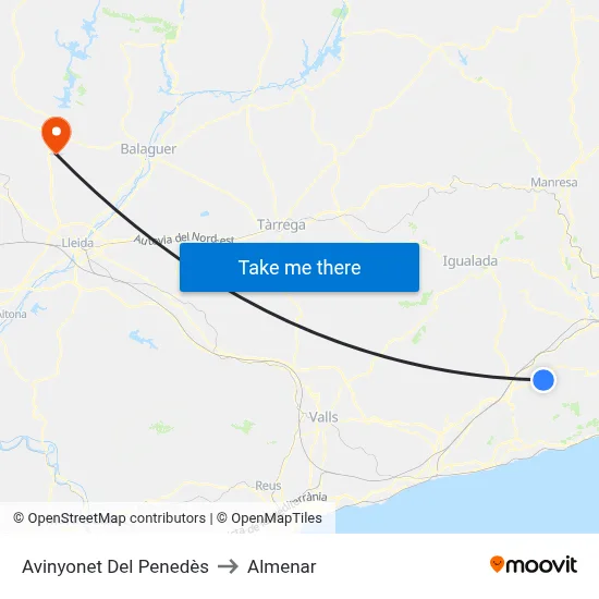 Avinyonet Del Penedès to Almenar map