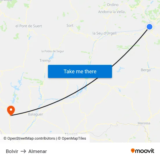 Bolvir to Almenar map