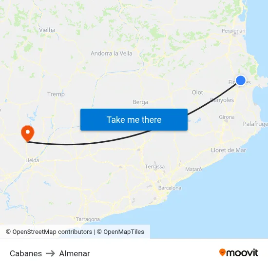 Cabanes to Almenar map