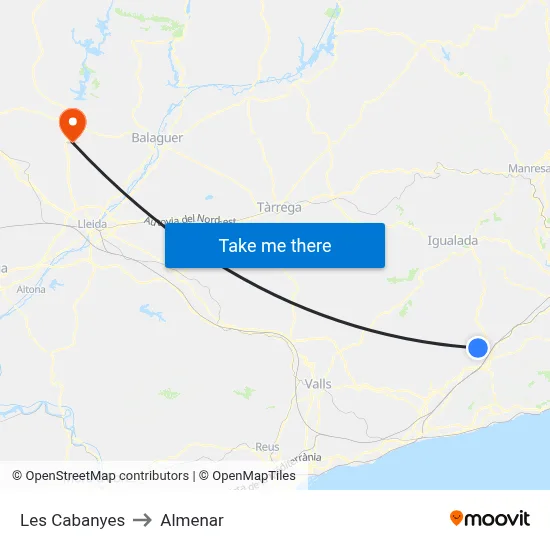 Les Cabanyes to Almenar map