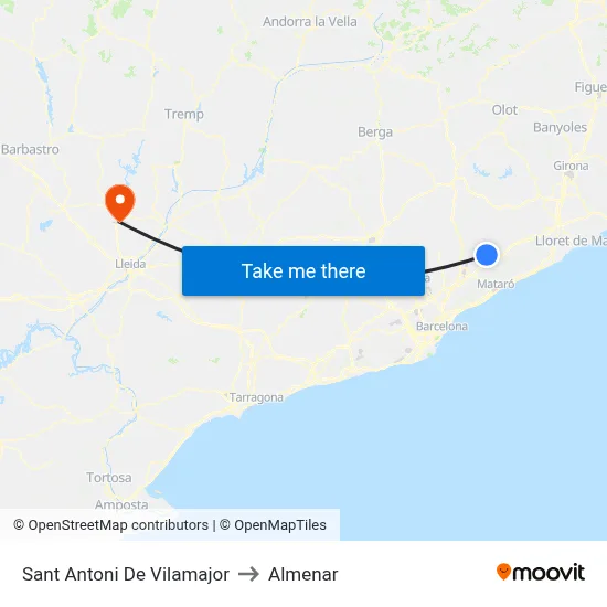 Sant Antoni De Vilamajor to Almenar map