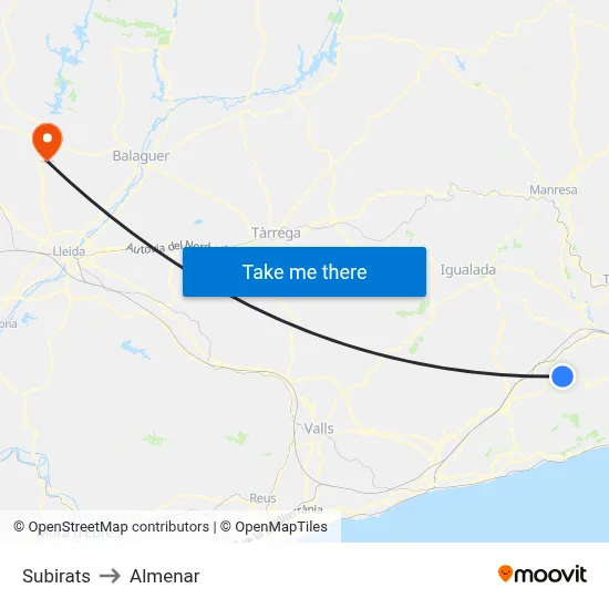 Subirats to Almenar map