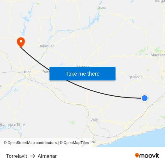 Torrelavit to Almenar map