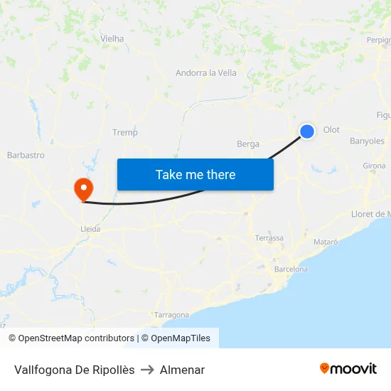 Vallfogona De Ripollès to Almenar map