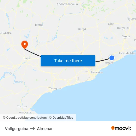 Vallgorguina to Almenar map
