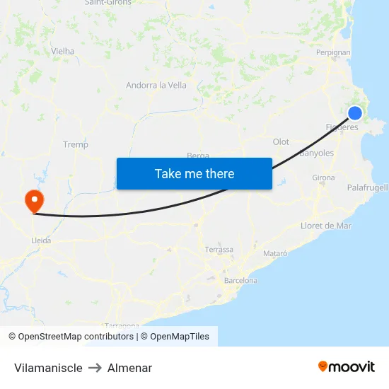 Vilamaniscle to Almenar map