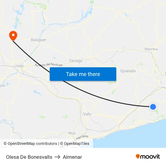 Olesa De Bonesvalls to Almenar map
