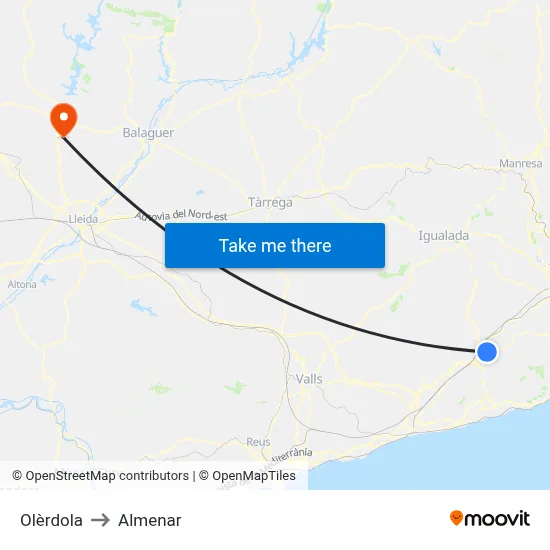 Olèrdola to Almenar map