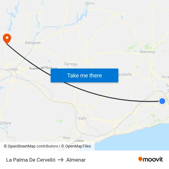 La Palma De Cervelló to Almenar map