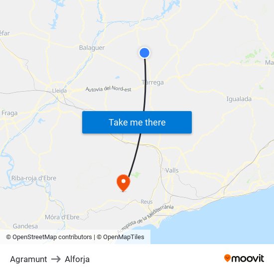 Agramunt to Alforja map