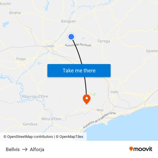 Bellvís to Alforja map
