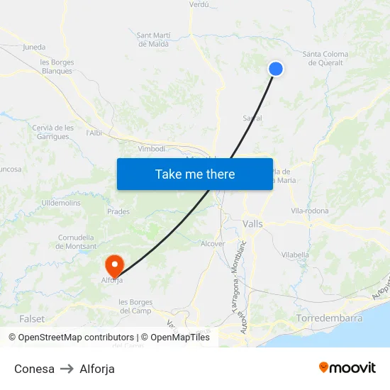 Conesa to Alforja map