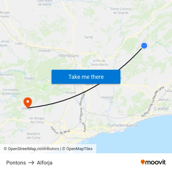Pontons to Alforja map