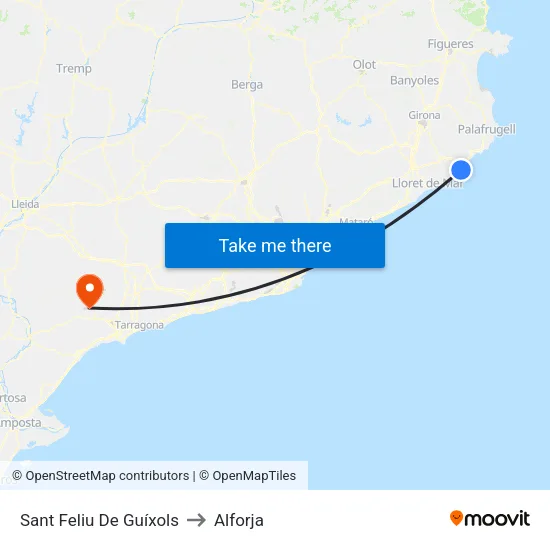 Sant Feliu De Guíxols to Alforja map