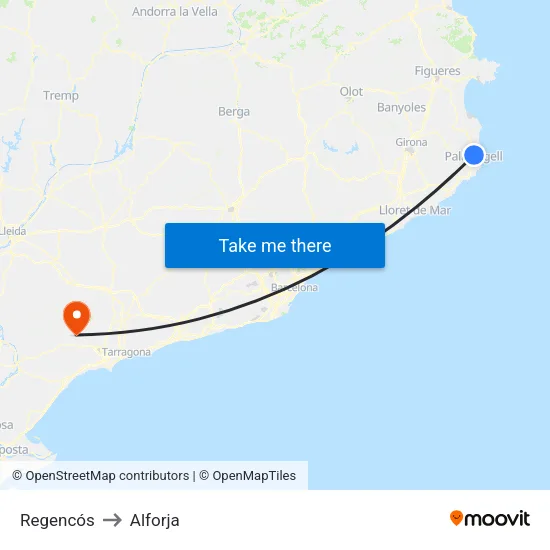 Regencós to Alforja map