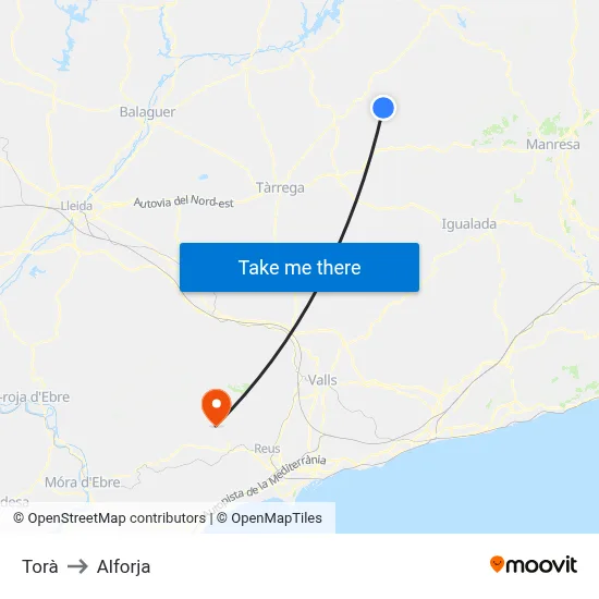 Torà to Alforja map