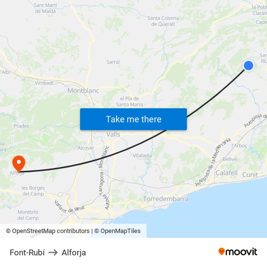 Font-Rubí to Alforja map