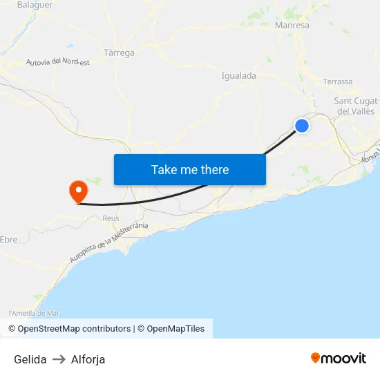 Gelida to Alforja map