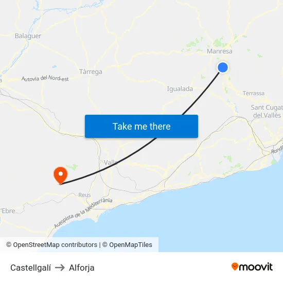 Castellgalí to Alforja map