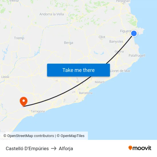Castelló D'Empúries to Alforja map