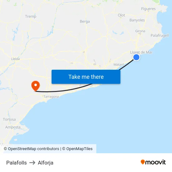 Palafolls to Alforja map