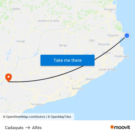 Cadaqués to Alfés map