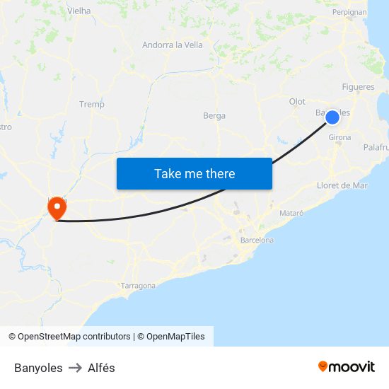 Banyoles to Alfés map