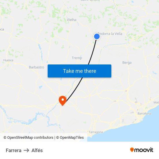 Farrera to Alfés map