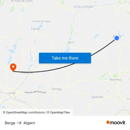 Berga to Algerri map