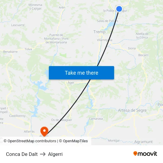 Conca De Dalt to Algerri map