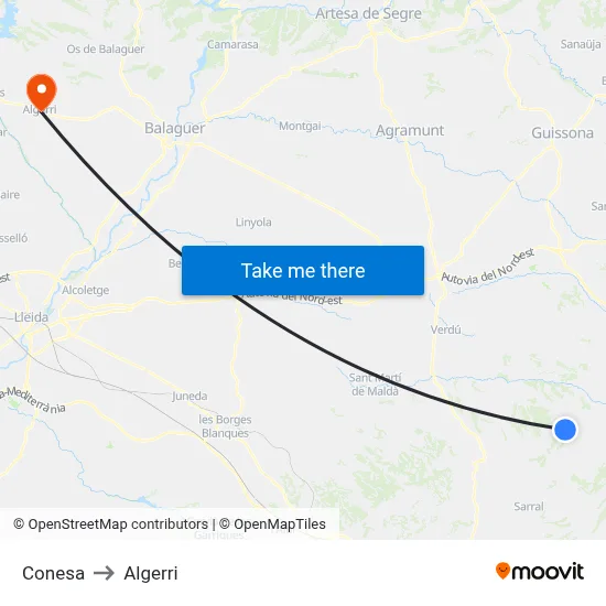 Conesa to Algerri map