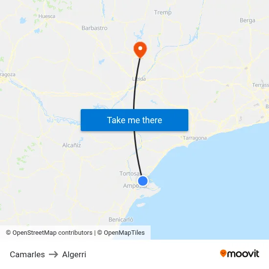 Camarles to Algerri map
