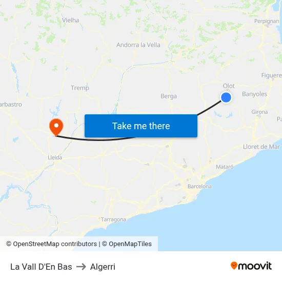 La Vall D'En Bas to Algerri map