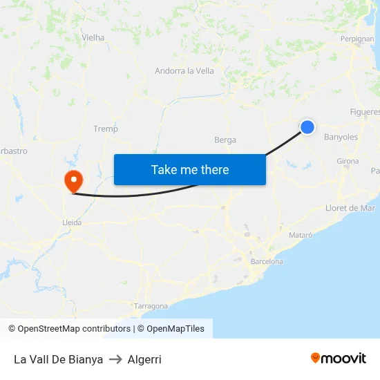 La Vall De Bianya to Algerri map