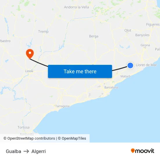 Gualba to Algerri map