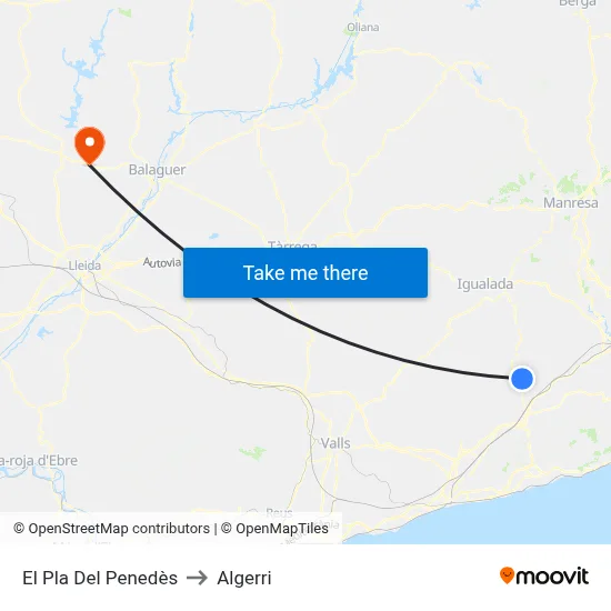 El Pla Del Penedès to Algerri map